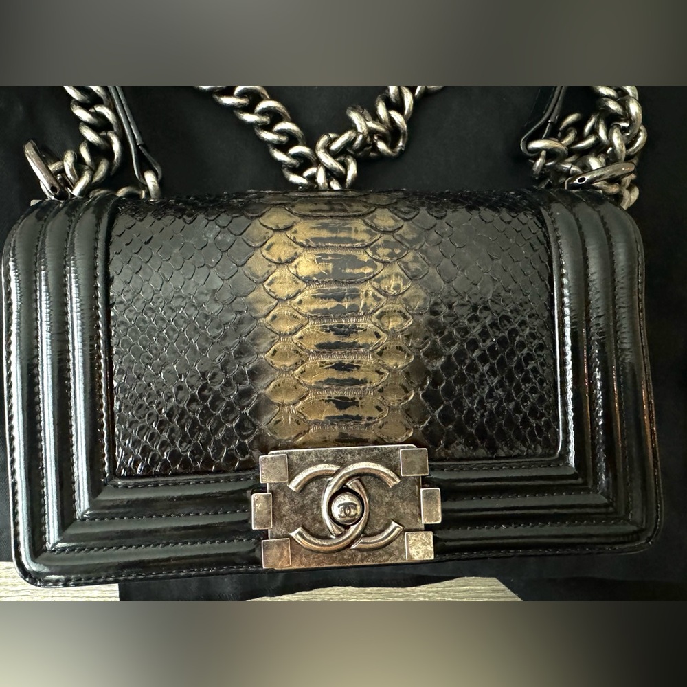 Authentic Chanel Boy Flap Bag Python, Small - image 2